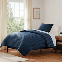 Cabe 2 Piece Twin Comforter Set, Polyester Puffer Channel Quilted Navy Blue - BM283911
