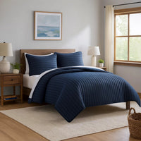 Cabe 3 Piece Queen Comforter Set, Polyester Puffer Channel Quilt, Navy Blue - BM283912