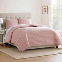 Cabe 3 Piece Queen Comforter Set, Polyester Puffer Channel Quilt, Rose Pink - BM283914