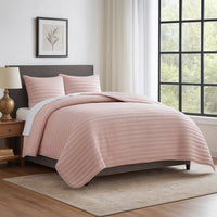 Cabe 3 Piece Queen Comforter Set, Polyester Puffer Channel Quilt, Rose Pink - BM283914
