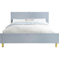 Tyra Modern King Bed, Panel Headboard, Luxury Textured Chevron, Gray, Gold - BM284004