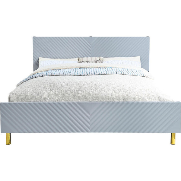 Tyra Modern King Bed, Panel Headboard, Luxury Textured Chevron, Gray, Gold - BM284004
