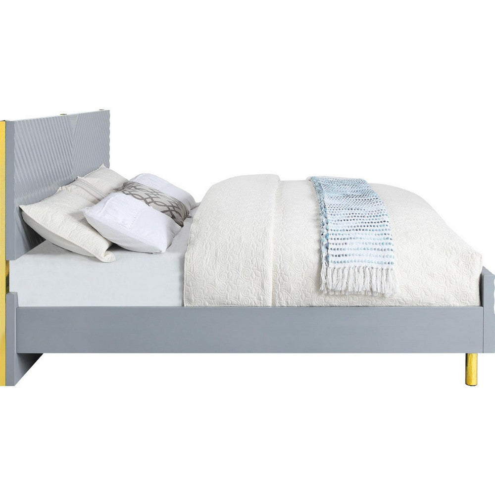 Tyra Modern King Bed, Panel Headboard, Luxury Textured Chevron, Gray, Gold - BM284004