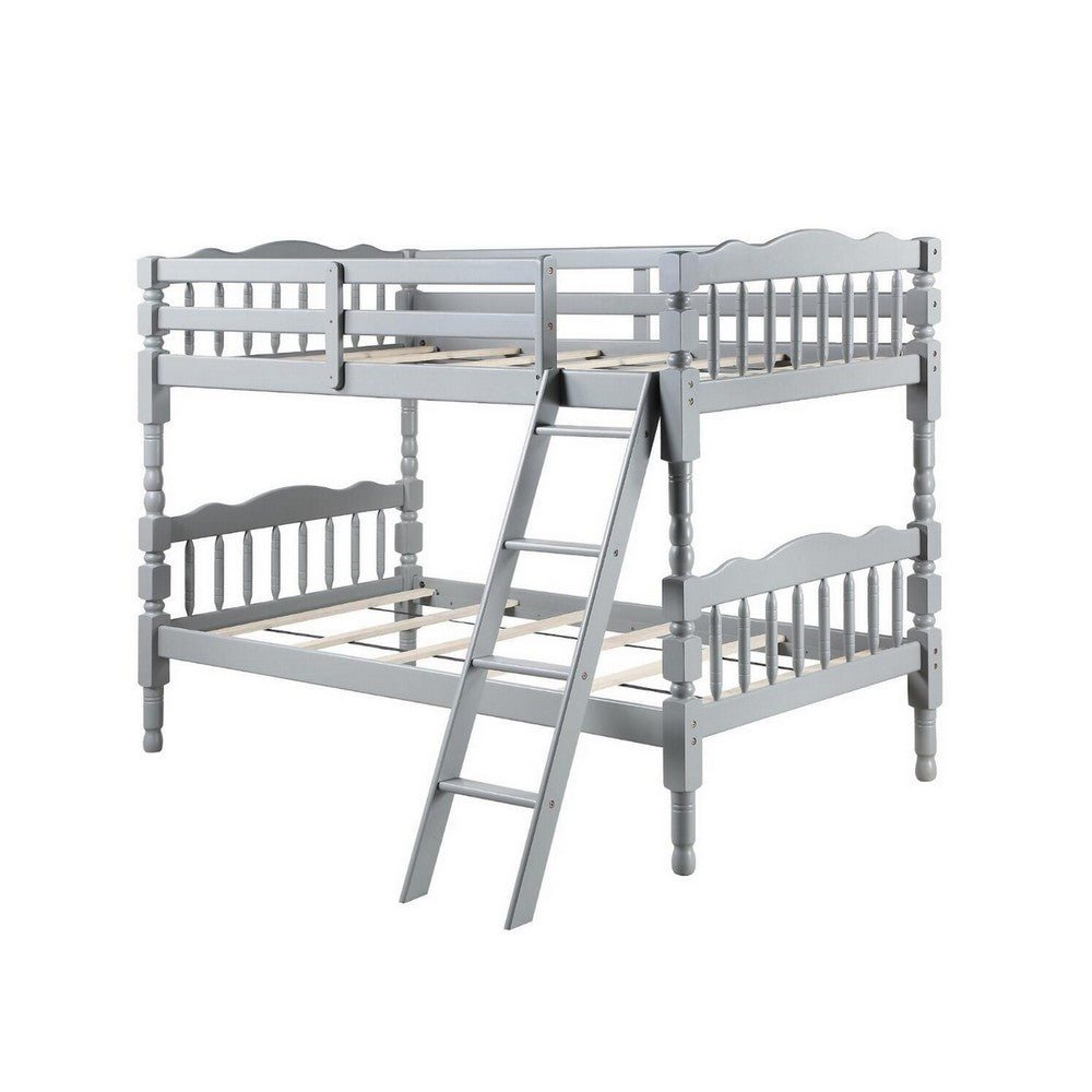 Alice Classic Twin Bunk Bed with Ladder, Guard Rail, Carved Legs, Gray - BM284020