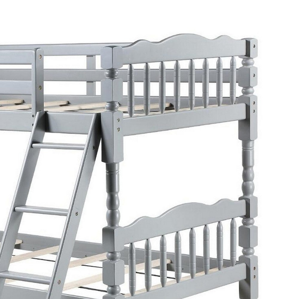 Alice Classic Twin Bunk Bed with Ladder, Guard Rail, Carved Legs, Gray - BM284020