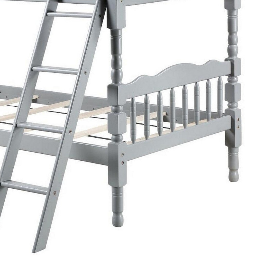 Alice Classic Twin Bunk Bed with Ladder, Guard Rail, Carved Legs, Gray - BM284020
