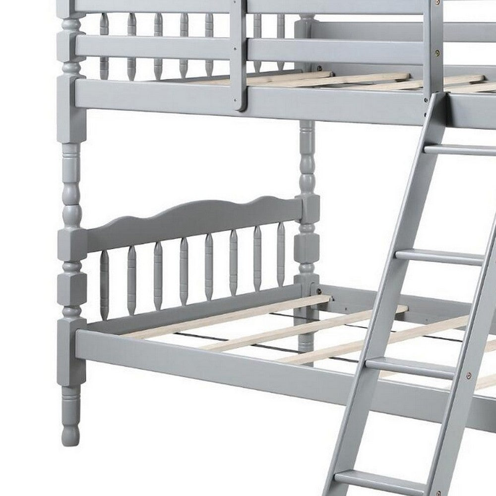 Alice Classic Twin Bunk Bed with Ladder, Guard Rail, Carved Legs, Gray - BM284020