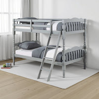 Alice Classic Twin Bunk Bed with Ladder, Guard Rail, Carved Legs, Gray - BM284020