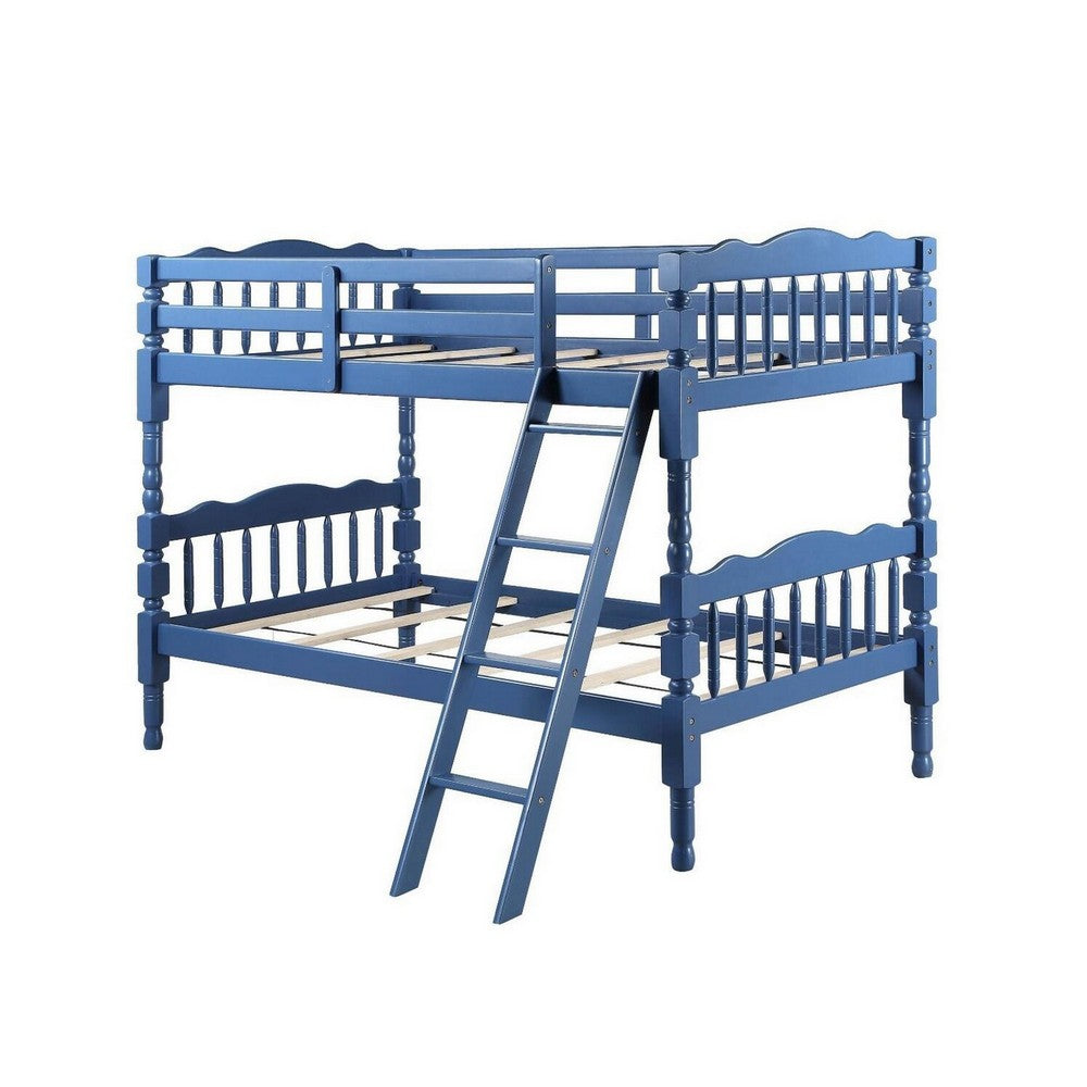Alice Classic Twin Bunk Bed with Ladder, Guard Rail, Carved Legs, Blue - BM284021