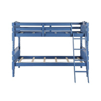 Alice Classic Twin Bunk Bed with Ladder, Guard Rail, Carved Legs, Blue - BM284021