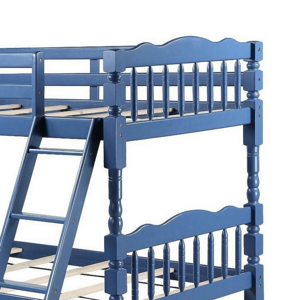 Alice Classic Twin Bunk Bed with Ladder, Guard Rail, Carved Legs, Blue - BM284021
