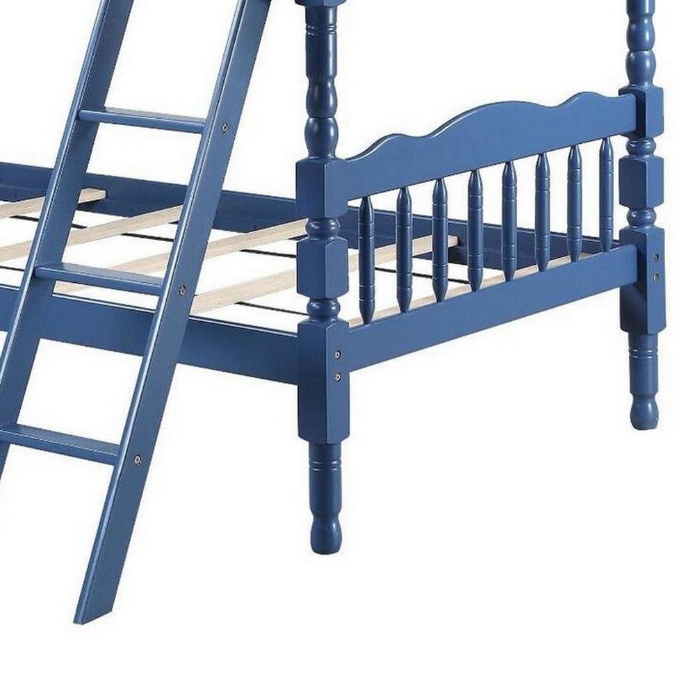 Alice Classic Twin Bunk Bed with Ladder, Guard Rail, Carved Legs, Blue - BM284021