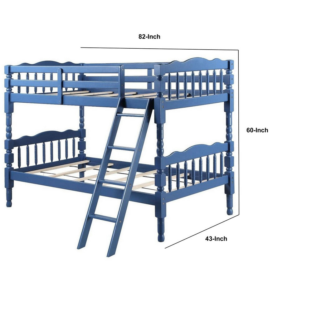 Alice Classic Twin Bunk Bed with Ladder, Guard Rail, Carved Legs, Blue - BM284021
