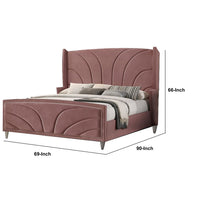 Kerith Modern Wood Queen Size Bed, Wingback Frame, Pink Velvet, Chrome Legs - BM284026