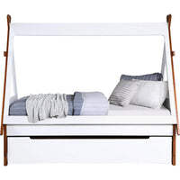Teo Wood Twin Bed, House Shaped Bed Frame, Slat System, Brown, White - BM284029