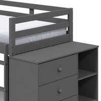 Classic Twin Bunk Bed with Cabinet, 4 Drawers, 3 Compartments, Ladder, Gray - BM284031