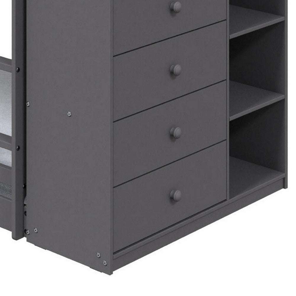 Classic Twin Bunk Bed with Cabinet, 4 Drawers, 3 Compartments, Ladder, Gray - BM284031