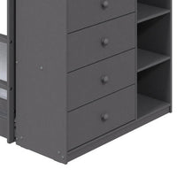Classic Twin Bunk Bed with Cabinet, 4 Drawers, 3 Compartments, Ladder, Gray - BM284031