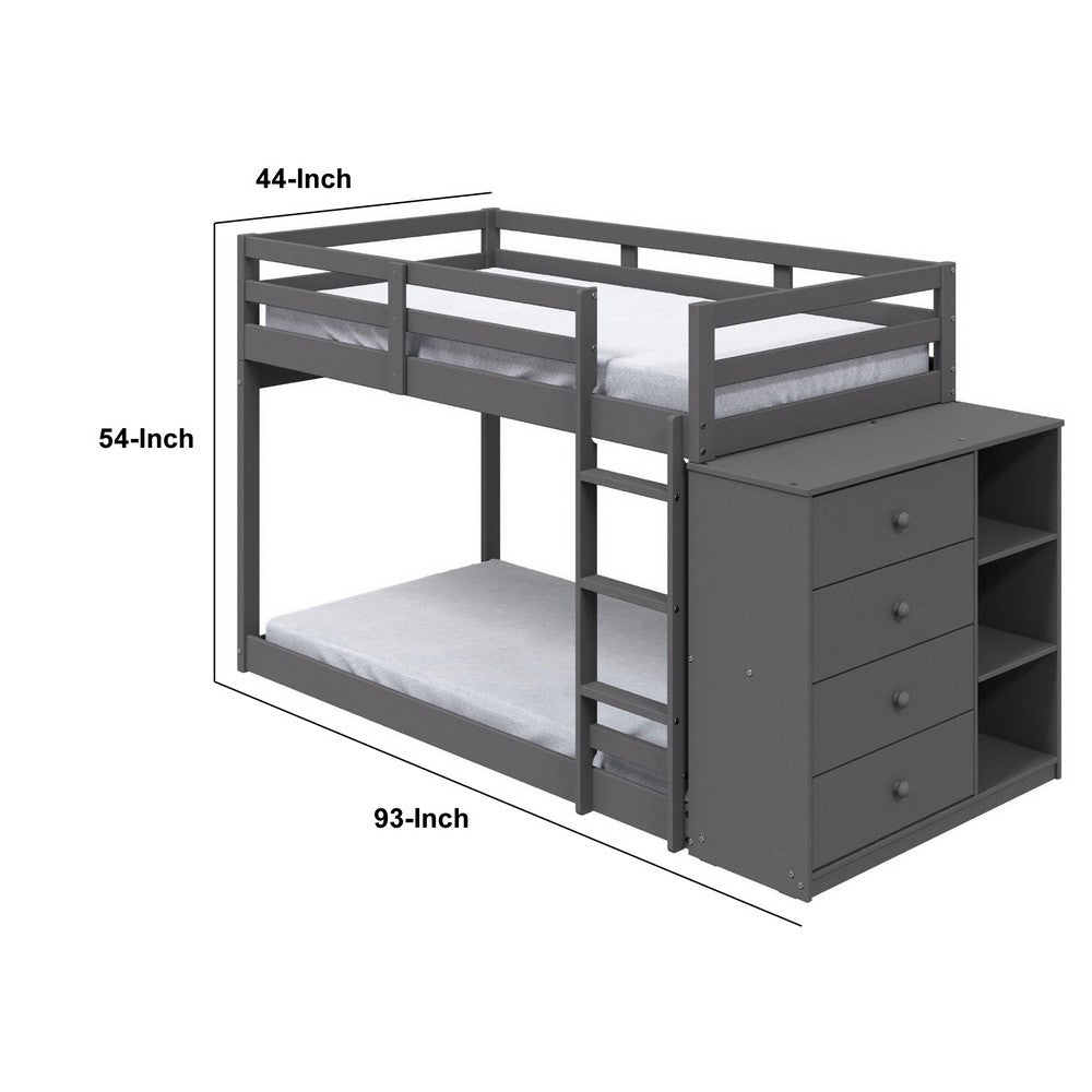 Classic Twin Bunk Bed with Cabinet, 4 Drawers, 3 Compartments, Ladder, Gray - BM284031