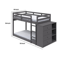 Classic Twin Bunk Bed with Cabinet, 4 Drawers, 3 Compartments, Ladder, Gray - BM284031