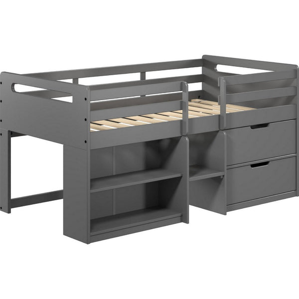 Classic Wood Twin Loft Bed with Storage, 3 Drawers, 2 Compartments, Gray - BM284032