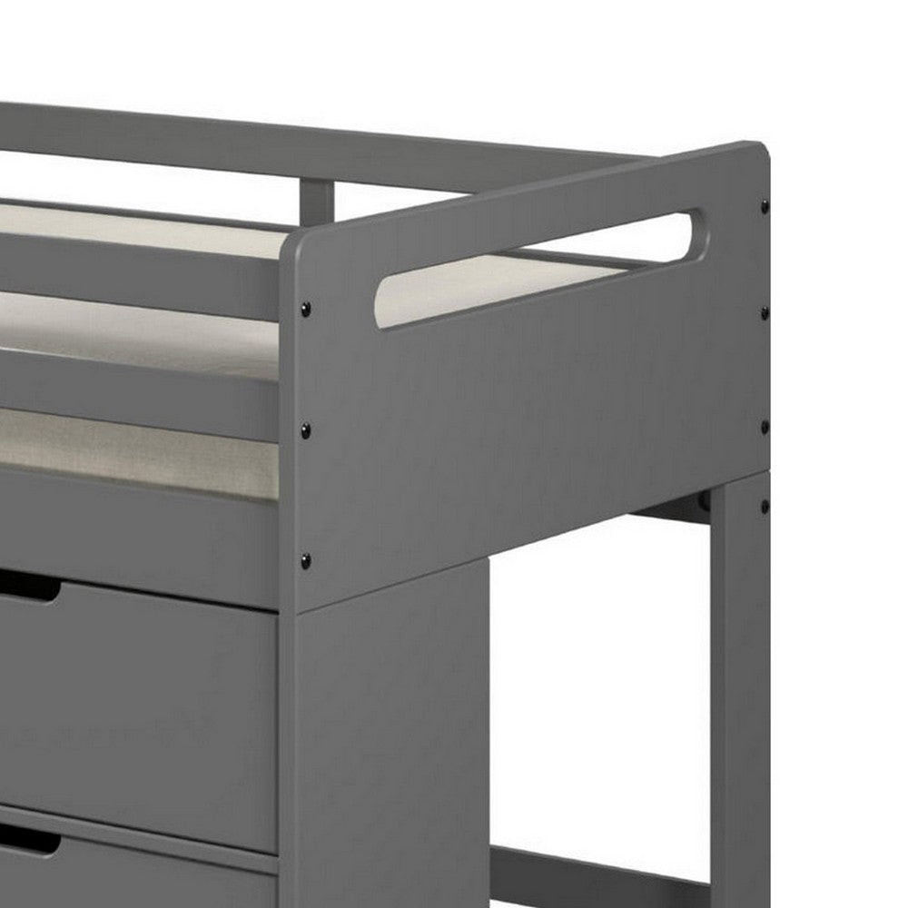 Classic Wood Twin Loft Bed with Storage, 3 Drawers, 2 Compartments, Gray - BM284032