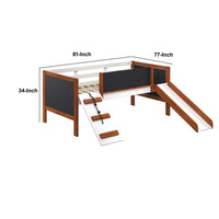 Classic Wood Twin Loft Bed with Slide, Blackboard on Rails, Brown, White - BM284033