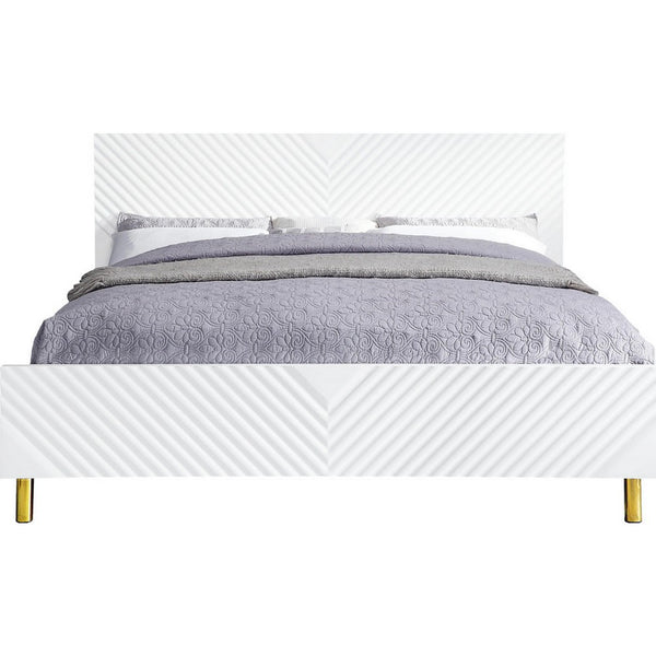 Tyra Modern Queen Bed, Panel Headboard, Luxury Textured Chevron, White Gold - BM284041