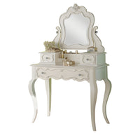 63 Inch Wood Classic Vanity Desk with Mirror, 3 Drawers, Carved, White - BM284042