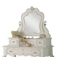 63 Inch Wood Classic Vanity Desk with Mirror, 3 Drawers, Carved, White - BM284042