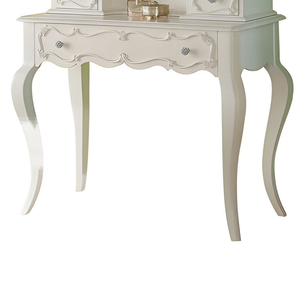 63 Inch Wood Classic Vanity Desk with Mirror, 3 Drawers, Carved, White - BM284042