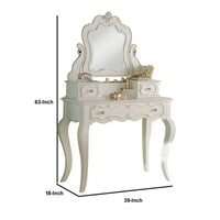 63 Inch Wood Classic Vanity Desk with Mirror, 3 Drawers, Carved, White - BM284042
