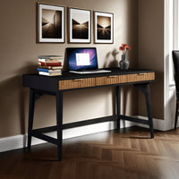 Eli 52 Inch 3 Drawer Home Office Desk, Mahogany Wood, Black, Brown - BM284238