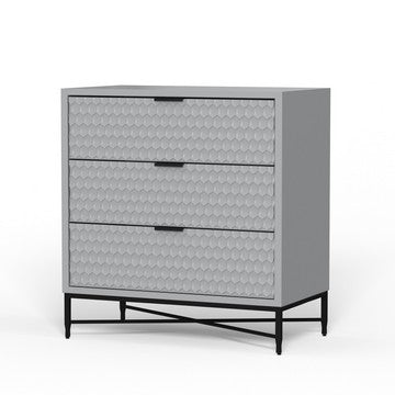 Rexi 34 Inch 3 Drawer Small Dresser Chest, Honeycomb, Light Gray, Black - BM284240