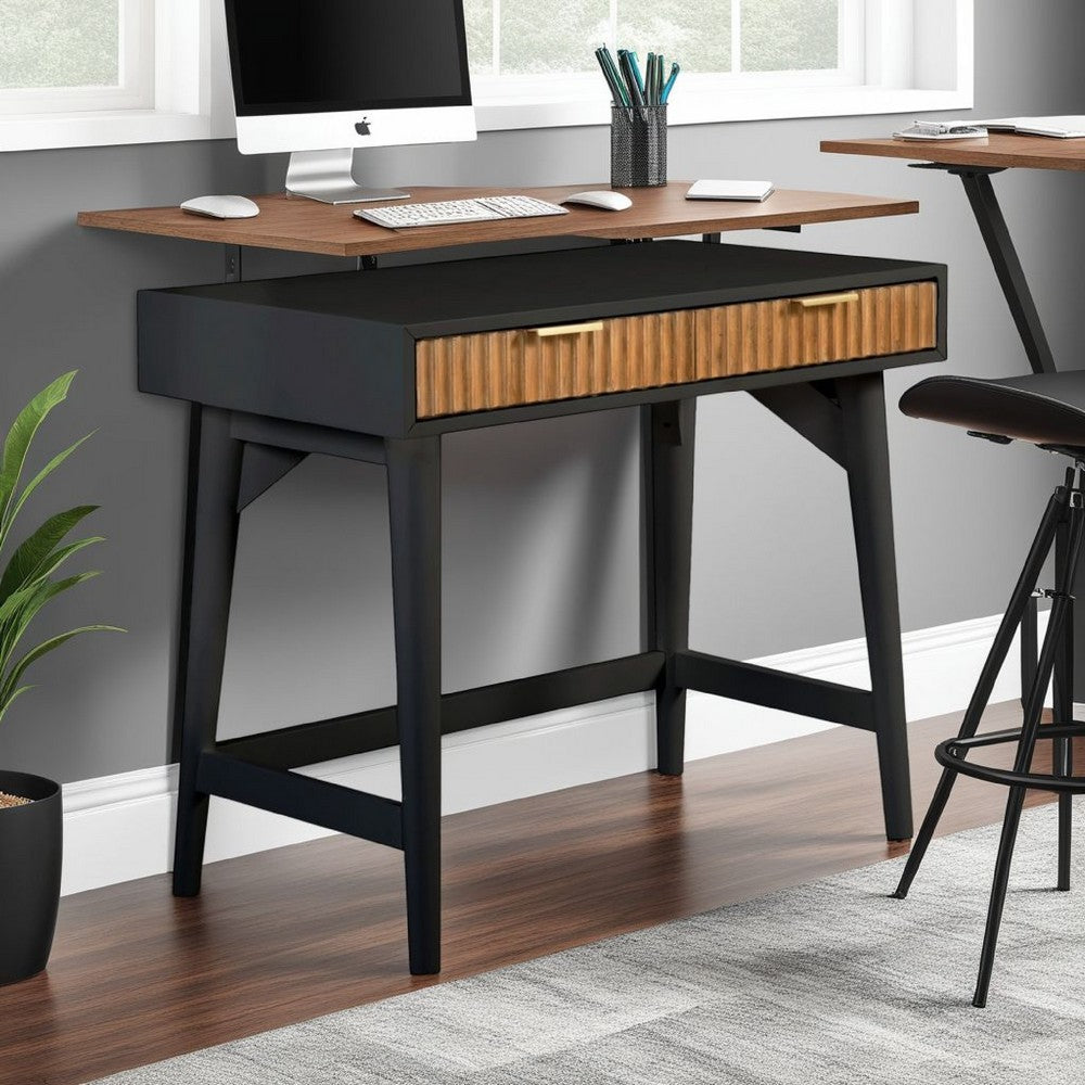 Eli 36 Inch 2 Drawer Home Office Desk, Mahogany Wood, Black, Brown - BM284249