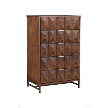 Ivy 48 Inch Tall Dresser Chest, 5 Drawers, Textured, Pine Wood, Dark Brown - BM284251