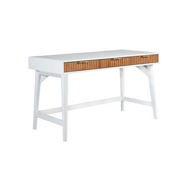 Eli 52 Inch 3 Drawer Home Office Desk, Mahogany Wood, White, Brown - BM284264