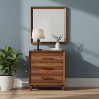 Paul 35 Inch Small Dresser Chest, 3 Drawers, Metal Bar Handles, Warm Brown - BM284272