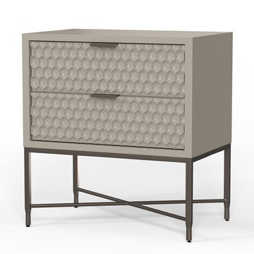Rexi 26 Inch 2 Drawer Nightstand, Honeycomb, Mahogany Wood, Taupe Gray - BM284280