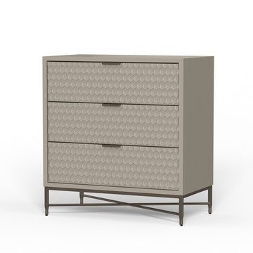 Rexi 34 Inch 3 Drawer Small Dresser Chest, Honeycomb Texture, Taupe Gray - BM284282