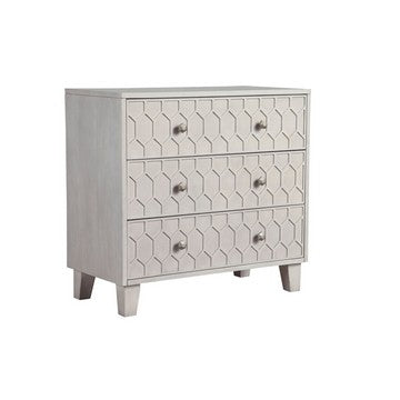 Rue 36 Inch 3 Dresser Drawer Chest, Textured Honeycomb Design, Light Gray - BM284297