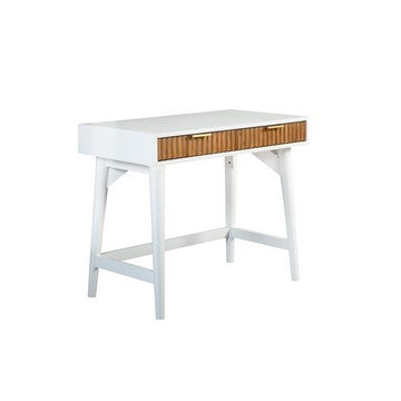 Eli 36 Inch 2 Drawer Home Office Desk, Mahogany Wood, Brown White - BM284299