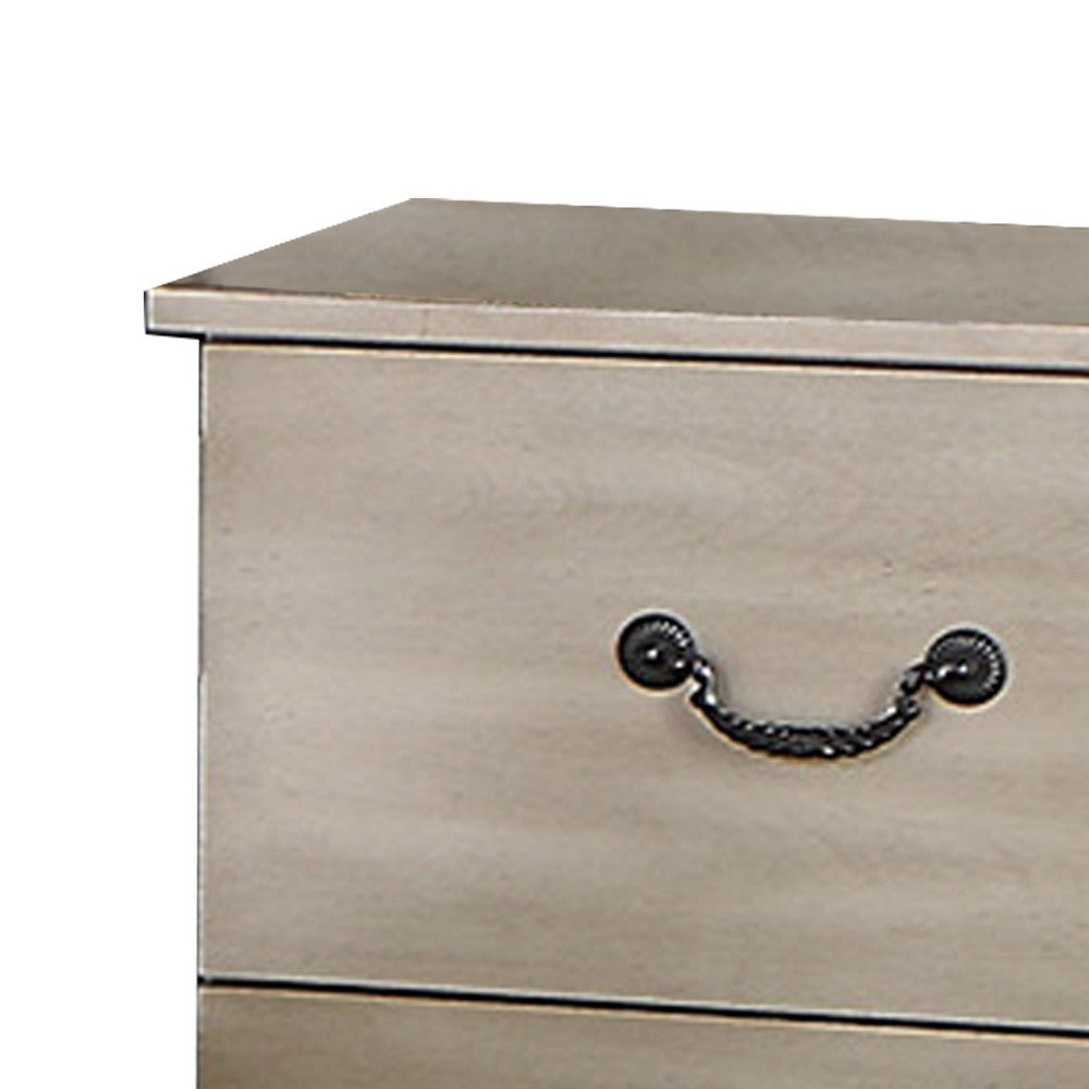 Bran 27 Inch Modern 2 Drawer Nightstand, Pine Wood, Grains, Light Brown - BM284303