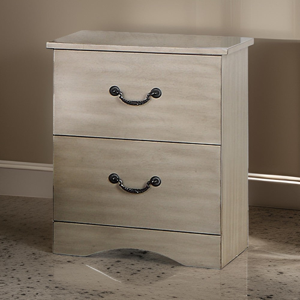 Bran 27 Inch Modern 2 Drawer Nightstand, Pine Wood, Grains, Light Brown - BM284303