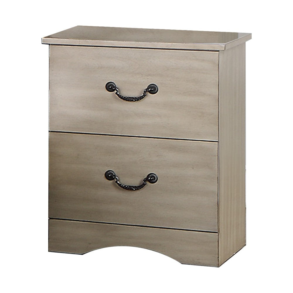 Bran 27 Inch Modern 2 Drawer Nightstand, Pine Wood, Grains, Light Brown - BM284303