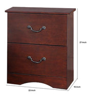 Bran 27 Inch 2 Drawer Nightstand, Pine Wood, Grain Details, Cherry Brown - BM284307