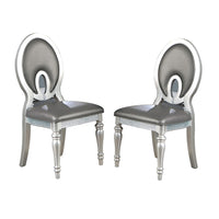 Neil 23 Inch Modern Dining Side Chair, Vegan Faux Leather, Set of 2, Silver - BM284320