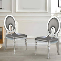 Neil 23 Inch Modern Dining Side Chair, Vegan Faux Leather, Set of 2, Silver - BM284320