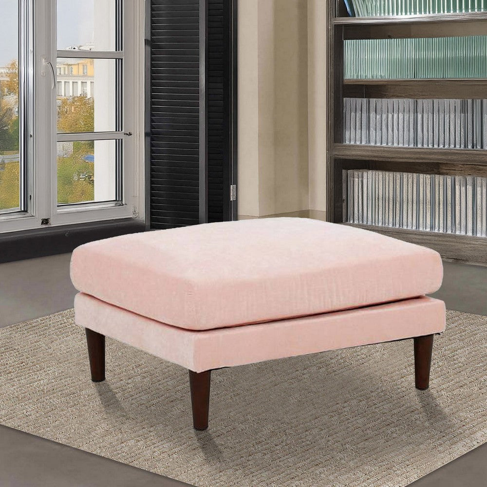Rio 32 Inch Modular Ottoman, Box Cushion Seat, Wood Legs, Blush Pink - BM284324