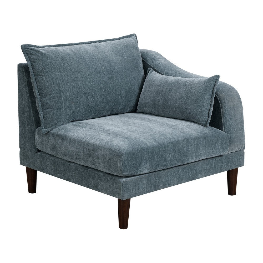 Rio 33 Inch Modular Single Arm Corner Chair, 2 Lumbar Cushions, Slate Blue - BM284325